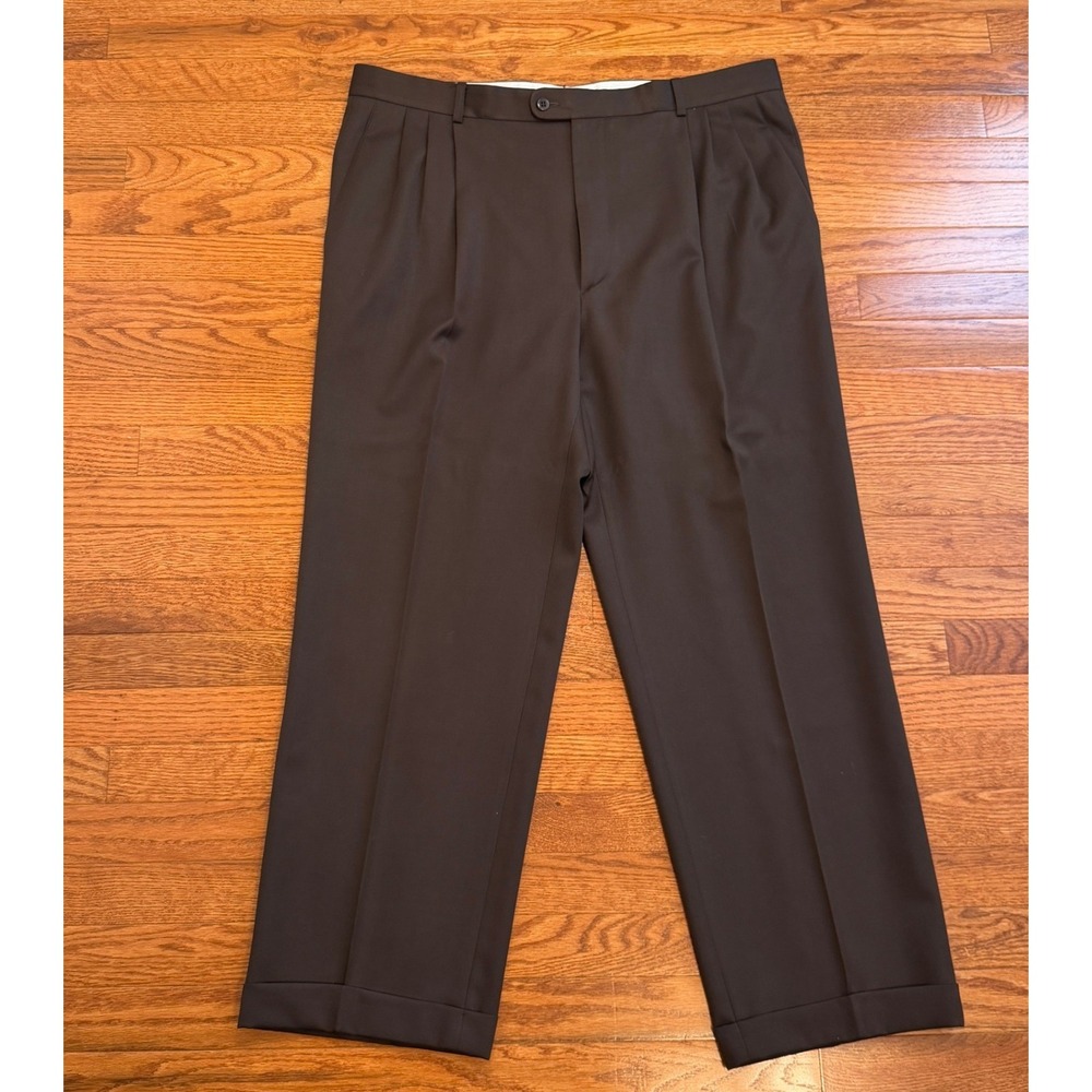 Zanella Alter Wool Trousers Pants Mens 40x29 Brown Pleated Cuffed Italy Dress